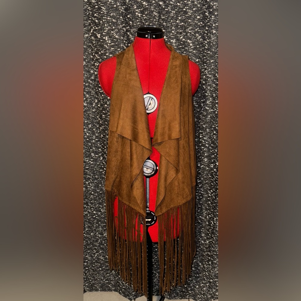 Brown fringe vest